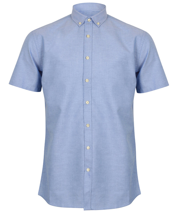 Henbury Modern Short Sleeve Oxford Shirt - Blue