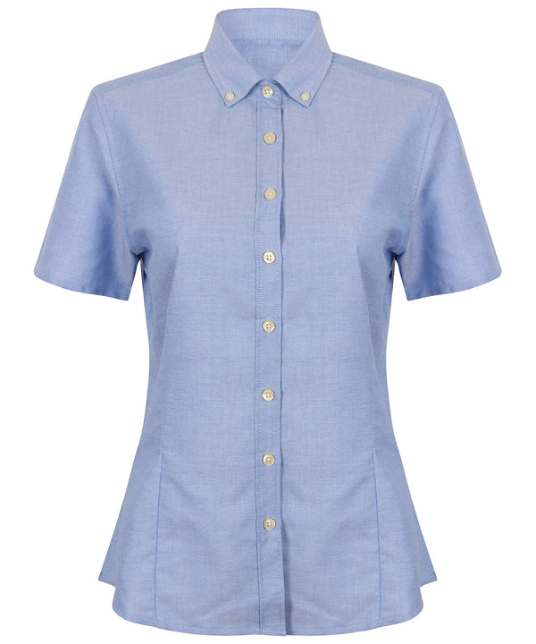 Henbury Women's Modern Short Sleeve Oxford Shirt - Blue