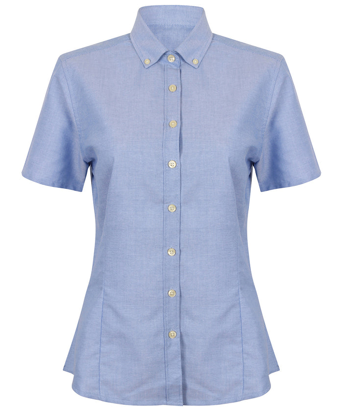 Henbury Women's Modern Short Sleeve Oxford Shirt - Blue