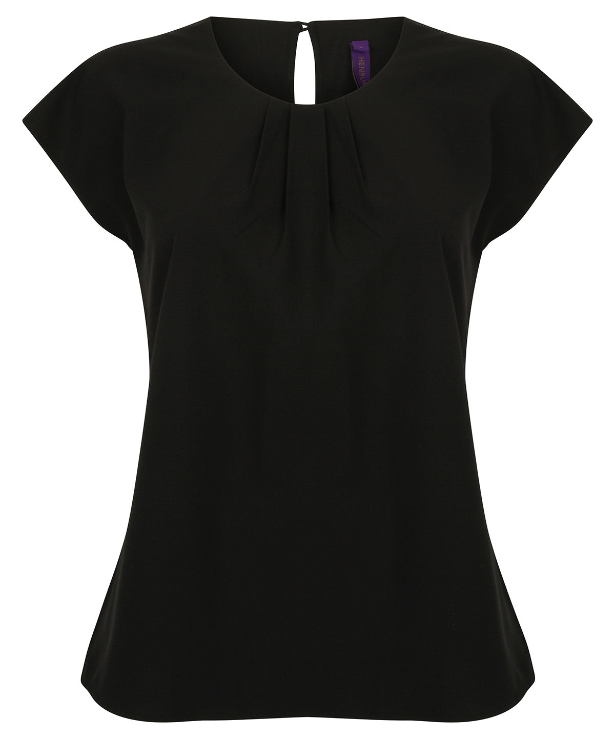 Henbury Women's Pleat Front Short Sleeve Blouse - Black