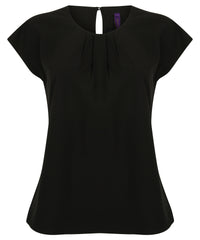 Henbury Women's Pleat Front Short Sleeve Blouse - Black