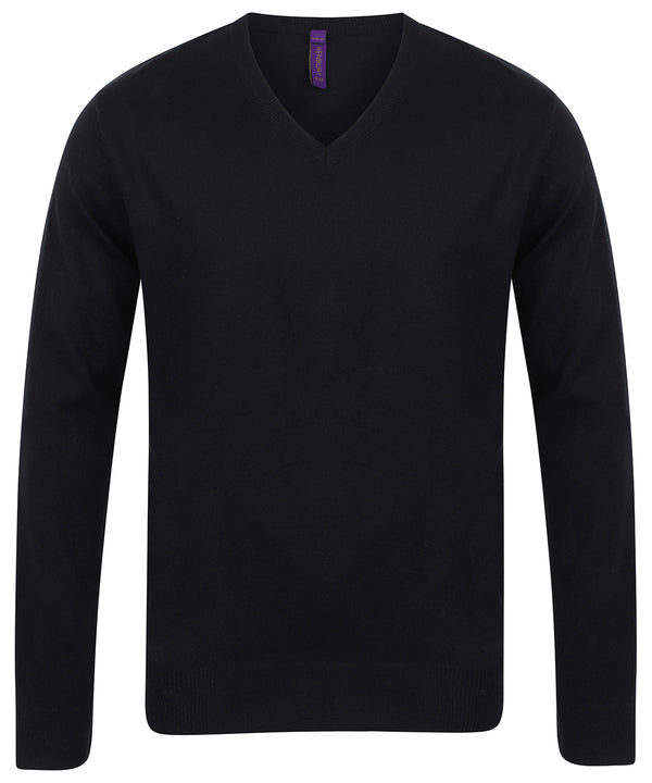 Henbury 12 Gauge V-neck Jumper - Black