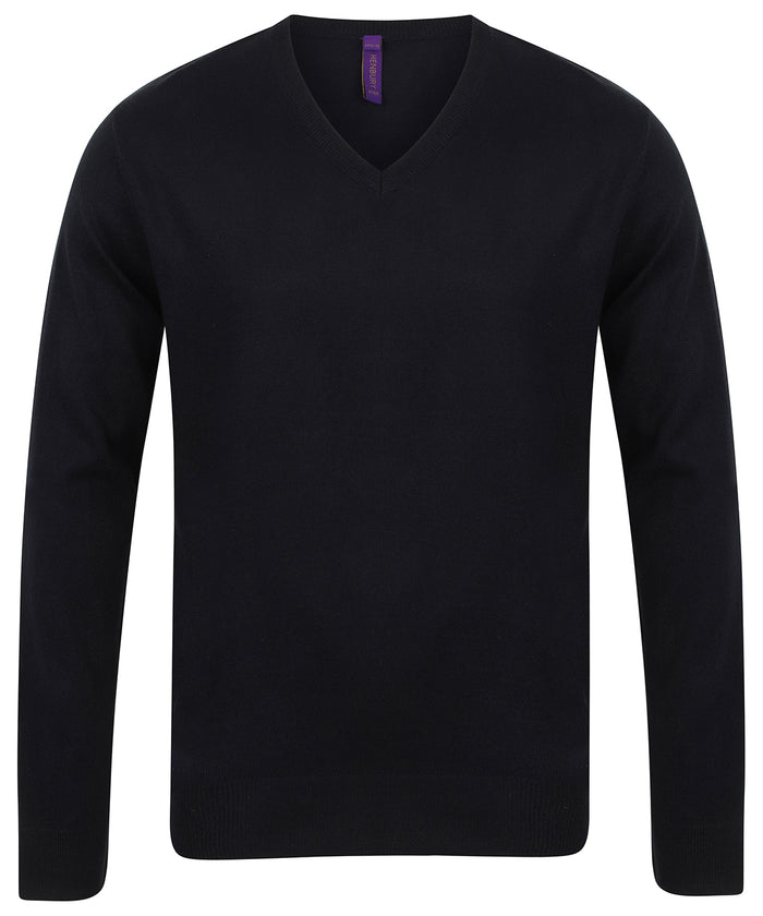 Henbury 12 Gauge V-neck Jumper - Black