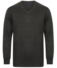 Henbury 12 Gauge V-neck Jumper - Grey Marl