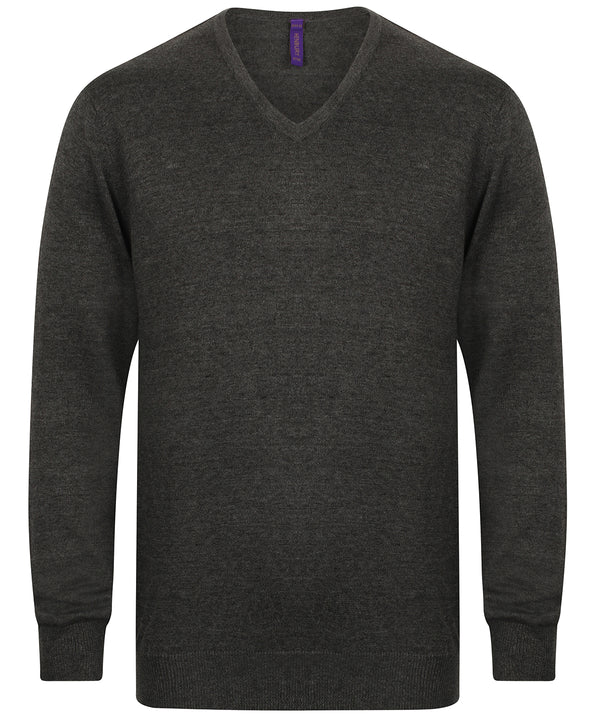 Henbury 12 Gauge V-neck Jumper - Grey Marl