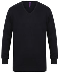 Henbury 12 Gauge V-neck Jumper - Navy