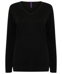 Henbury Women's 12 Gauge V-neck Jumper - Black