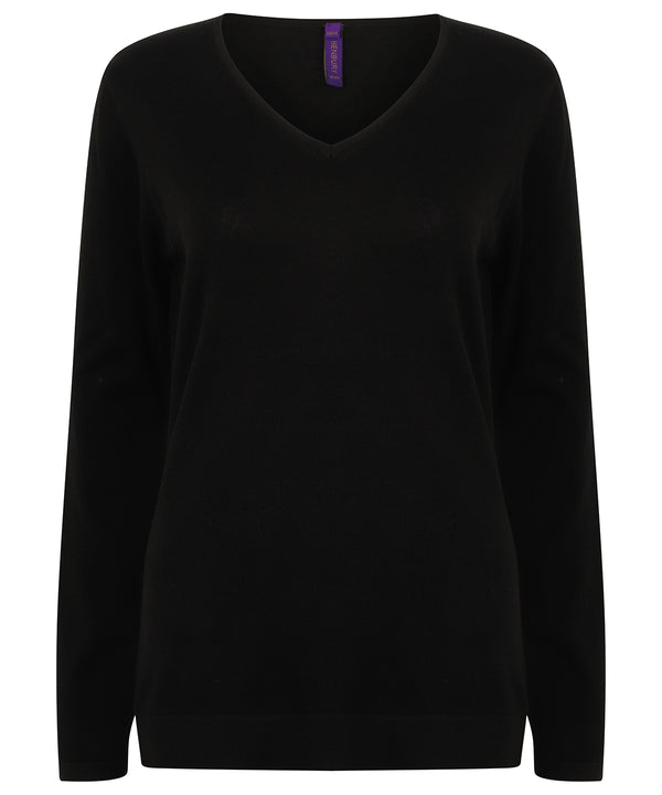 Henbury Women's 12 Gauge V-neck Jumper - Black