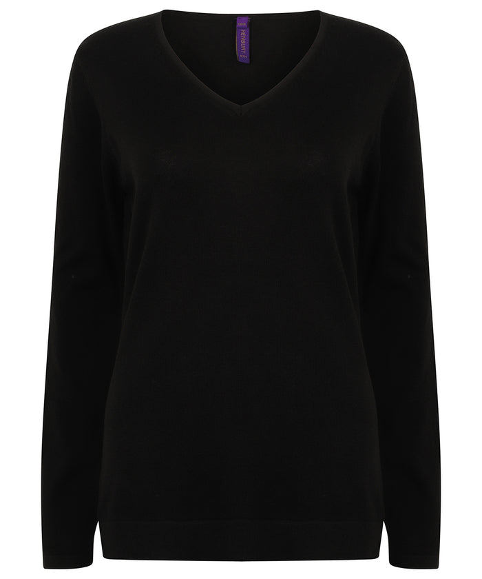 Henbury Women's 12 Gauge V-neck Jumper - Black