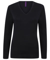 Henbury Women's 12 Gauge V-neck Jumper - Navy