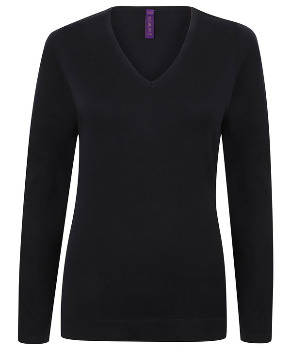 Henbury Women's 12 Gauge V-neck Jumper - Navy