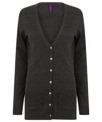 Henbury Women's V-button Cardigan - Grey Marl