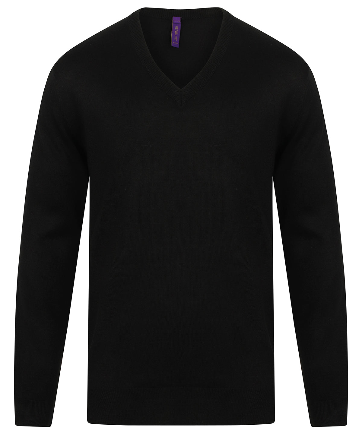 Henbury Cashmere Touch Acrylic V-neck Jumper - Black