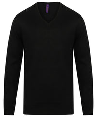 Henbury Cashmere Touch Acrylic V-neck Jumper - Black
