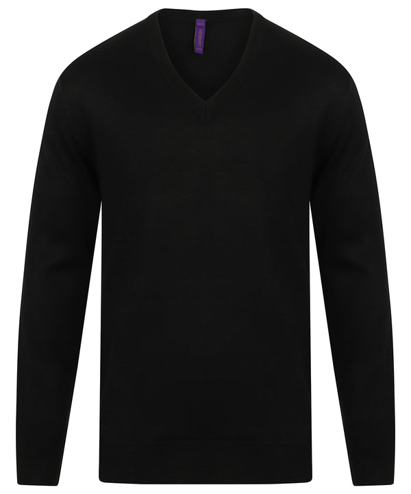 Henbury Cashmere Touch Acrylic V-neck Jumper - Black