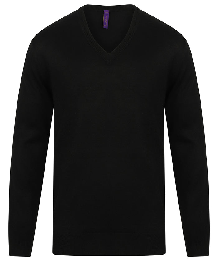 Henbury Cashmere Touch Acrylic V-neck Jumper - Black