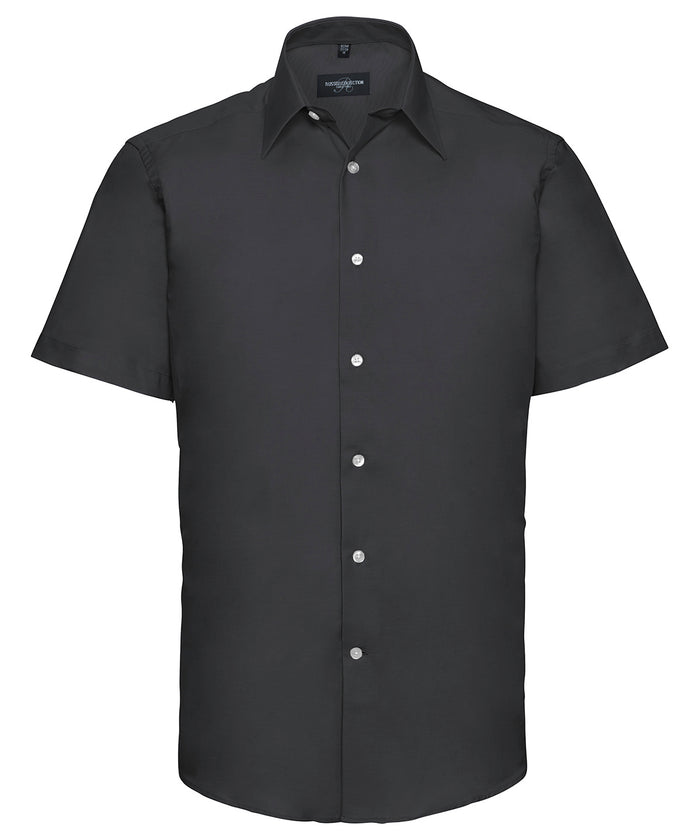 Russell Athletic Short Sleeve Easycare Tailored Oxford Shirt - Black