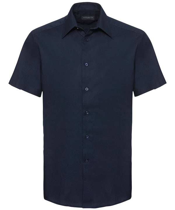 Russell Athletic Short Sleeve Easycare Tailored Oxford Shirt - Bright Navy