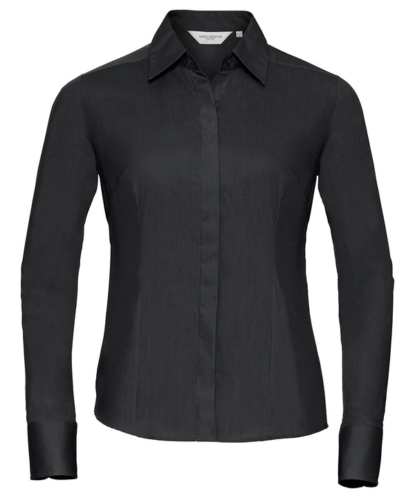 Russell Athletic Women's Long Sleeve Polycotton Easycare Fitted Poplin Shirt - Black