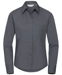 Russell Athletic Women's Long Sleeve Polycotton Easycare Fitted Poplin Shirt - Convoy Grey