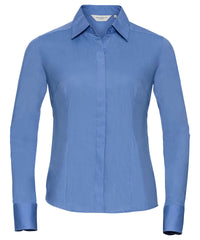 Russell Athletic Women's Long Sleeve Polycotton Easycare Fitted Poplin Shirt - Corporate Blue