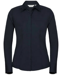 Russell Athletic Women's Long Sleeve Polycotton Easycare Fitted Poplin Shirt - French Navy