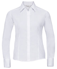 Russell Athletic Women's Long Sleeve Polycotton Easycare Fitted Poplin Shirt - White