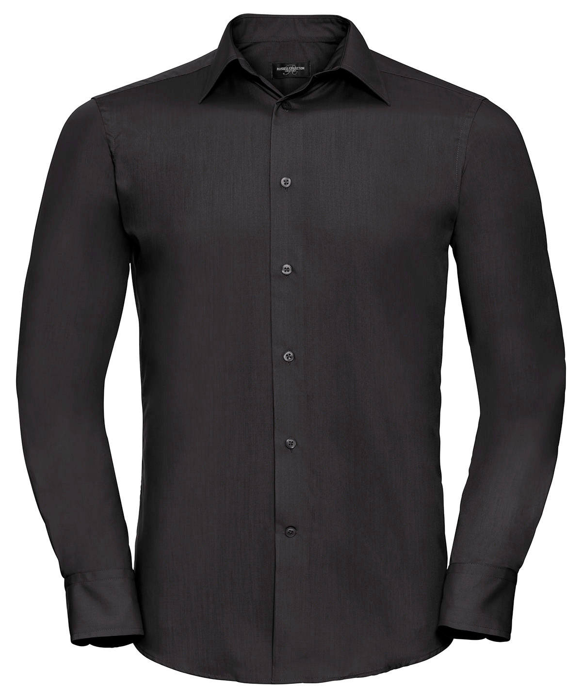 Russell Athletic Long Sleeve Polycotton Easycare Fitted Poplin Shirt - Black