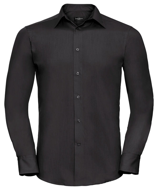 Russell Athletic Long Sleeve Polycotton Easycare Fitted Poplin Shirt - Black