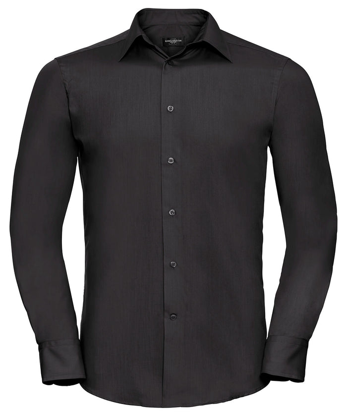 Russell Athletic Long Sleeve Polycotton Easycare Fitted Poplin Shirt - Black