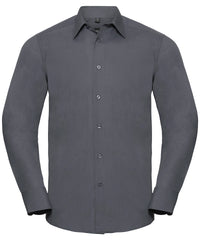 Russell Athletic Long Sleeve Polycotton Easycare Fitted Poplin Shirt - Convoy Grey