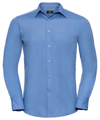 Russell Athletic Long Sleeve Polycotton Easycare Fitted Poplin Shirt - Corporate Blue