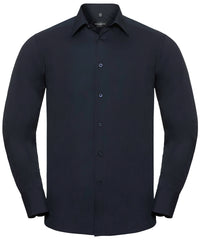 Russell Athletic Long Sleeve Polycotton Easycare Fitted Poplin Shirt - French Navy