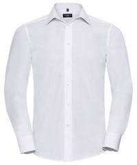Russell Athletic Long Sleeve Polycotton Easycare Fitted Poplin Shirt - White