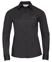 Russell Athletic Women's Long Sleeve Polycotton Easycare Poplin Shirt - Black