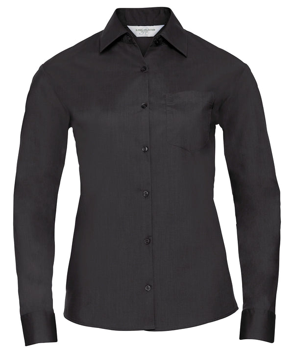 Russell Athletic Women's Long Sleeve Polycotton Easycare Poplin Shirt - Black