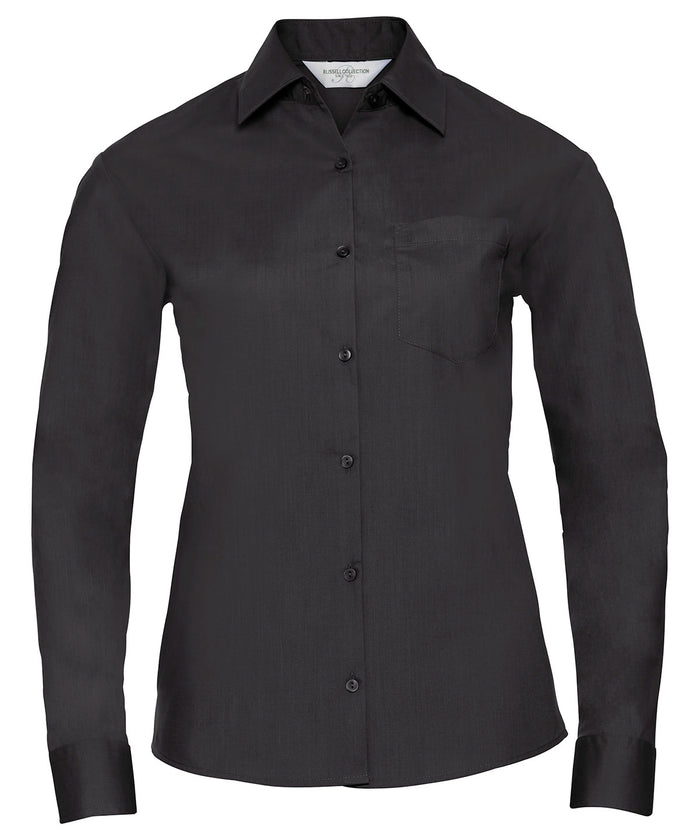 Russell Athletic Women's Long Sleeve Polycotton Easycare Poplin Shirt - Black