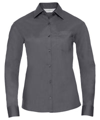 Russell Athletic Women's Long Sleeve Polycotton Easycare Poplin Shirt - Convoy Grey