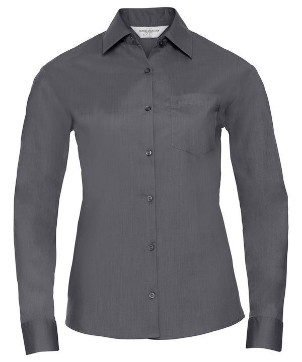 Russell Athletic Women's Long Sleeve Polycotton Easycare Poplin Shirt - Convoy Grey