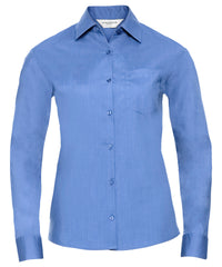 Russell Athletic Women's Long Sleeve Polycotton Easycare Poplin Shirt - Corporate Blue