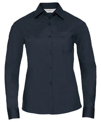 Russell Athletic Women's Long Sleeve Polycotton Easycare Poplin Shirt - French Navy