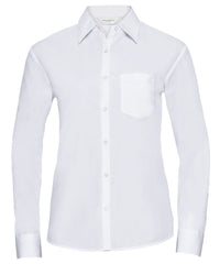 Russell Athletic Women's Long Sleeve Polycotton Easycare Poplin Shirt - White