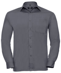 Russell Athletic Long Sleeve Polycotton Easycare Poplin Shirt - Convoy Grey