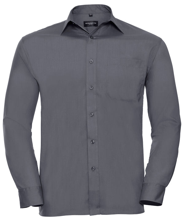 Russell Athletic Long Sleeve Polycotton Easycare Poplin Shirt - Convoy Grey