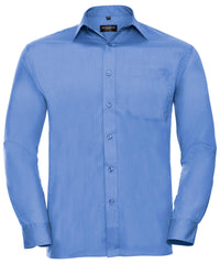 Russell Athletic Long Sleeve Polycotton Easycare Poplin Shirt - Corporate Blue