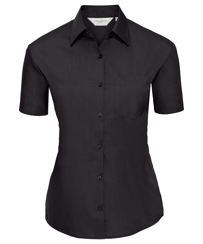 Russell Athletic Women's Short Sleeve Polycotton Easycare Poplin Shirt - Black