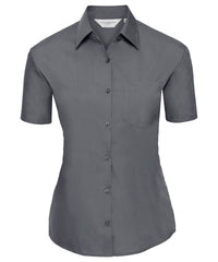 Russell Athletic Women's Short Sleeve Polycotton Easycare Poplin Shirt - Convoy Grey