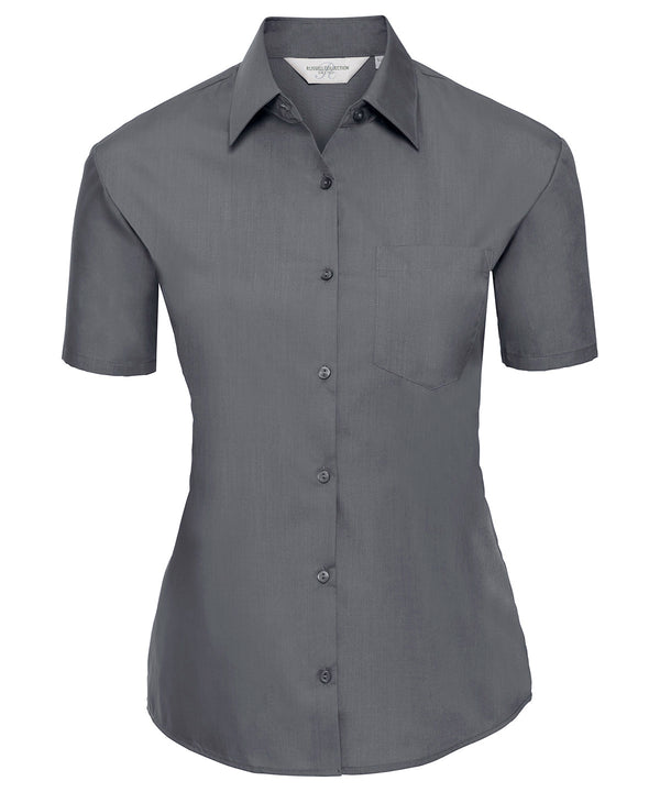 Russell Athletic Women's Short Sleeve Polycotton Easycare Poplin Shirt - Convoy Grey