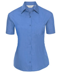 Russell Athletic Women's Short Sleeve Polycotton Easycare Poplin Shirt - Corporate Blue