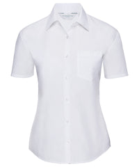 Russell Athletic Women's Short Sleeve Polycotton Easycare Poplin Shirt - White
